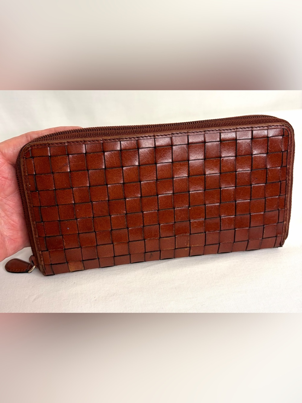 Vintage Etienne Aigner Woven Leather zip-around Wallet.